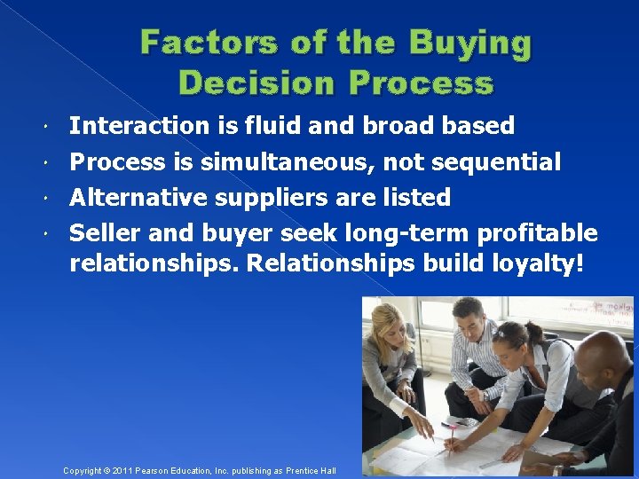 Factors of the Buying Decision Process Interaction is fluid and broad based Process is