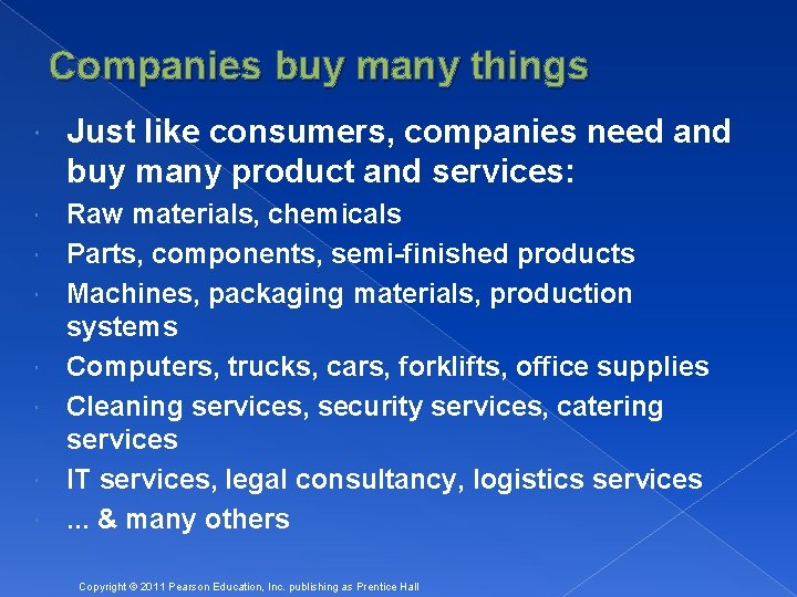 Companies buy many things Just like consumers, companies need and buy many product and