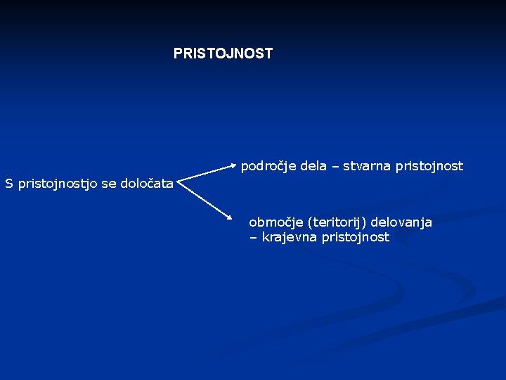 PRISTOJNOST področje dela – stvarna pristojnost S pristojnostjo se določata območje (teritorij) delovanja –