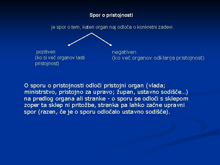 Spor o pristojnosti je spor o tem, kateri organ naj odloča o konkretni zadevi.