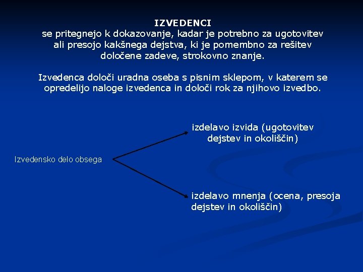 IZVEDENCI se pritegnejo k dokazovanje, kadar je potrebno za ugotovitev ali presojo kakšnega dejstva,