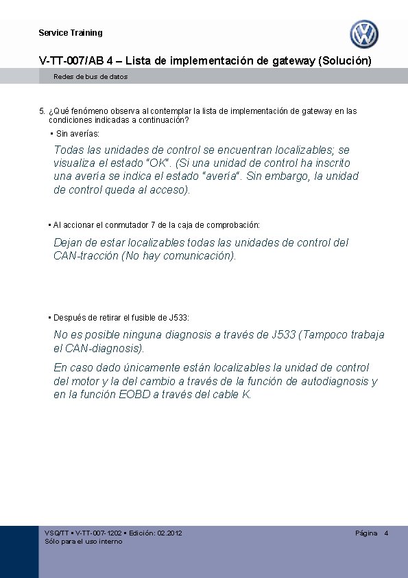 Service Training V-TT-007/AB 4 – Lista de implementación de gateway (Solución) Redes de bus