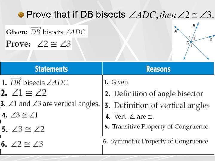 Prove that if DB bisects 