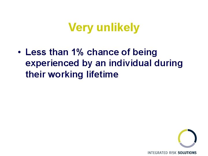 Very unlikely • Less than 1% chance of being experienced by an individual during