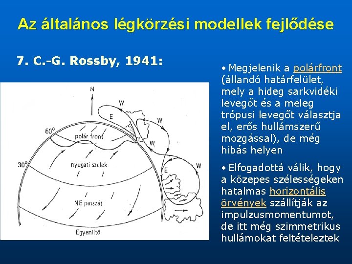 Az általános légkörzési modellek fejlődése 7. C. -G. Rossby, 1941: • Megjelenik a polárfront