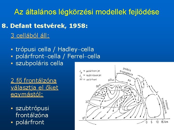 Az általános légkörzési modellek fejlődése 8. Defant testvérek, 1958: 3 cellából áll: § trópusi