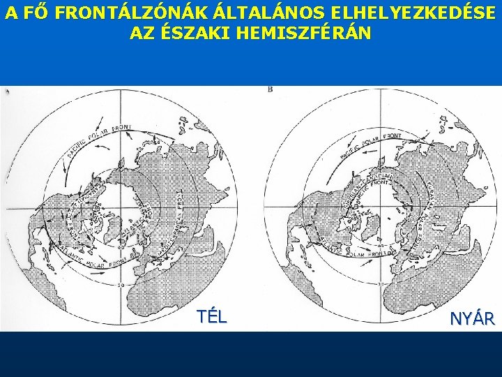 A FŐ FRONTÁLZÓNÁK ÁLTALÁNOS ELHELYEZKEDÉSE AZ ÉSZAKI HEMISZFÉRÁN TÉL NYÁR 