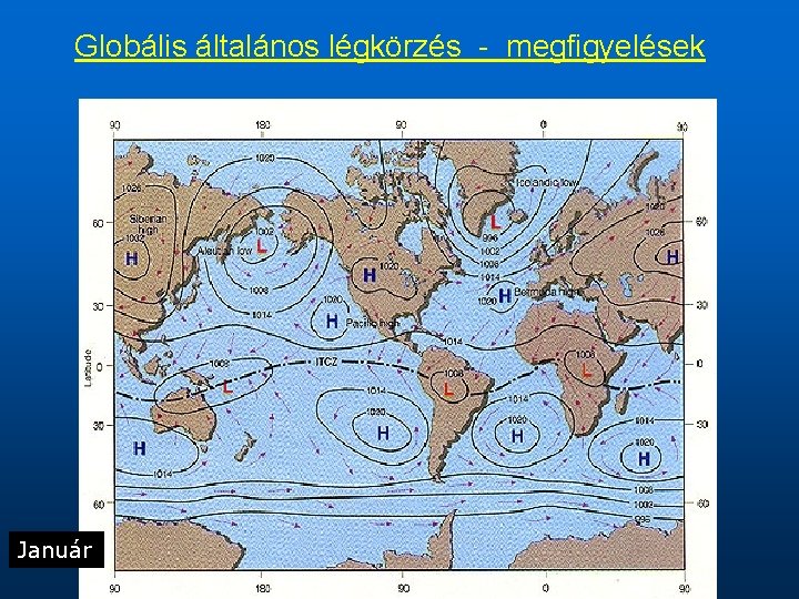 Globális általános légkörzés - megfigyelések Január 