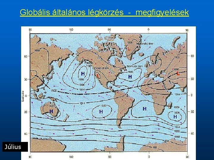 Globális általános légkörzés - megfigyelések Július 