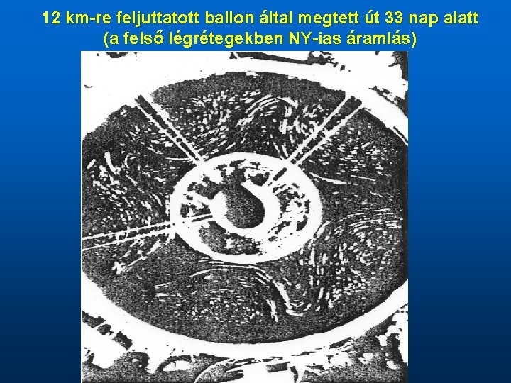 12 km-re feljuttatott ballon által megtett út 33 nap alatt (a felső légrétegekben NY-ias