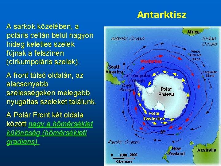 Antarktisz A sarkok közelében, a poláris cellán belül nagyon hideg keleties szelek fújnak a