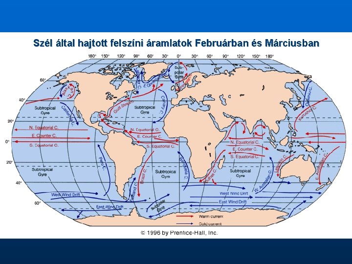 Szél által hajtott felszíni áramlatok Februárban és Márciusban 