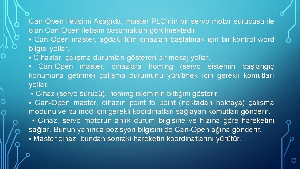 Can-Open İletişimi Aşağıda, master PLC’nin bir servo motor sürücüsü ile olan Can-Open iletişim basamakları