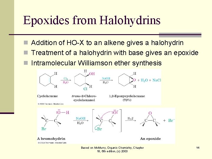 Epoxides from Halohydrins n Addition of HO-X to an alkene gives a halohydrin n