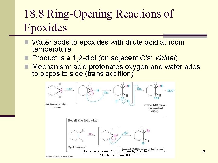 18. 8 Ring-Opening Reactions of Epoxides n Water adds to epoxides with dilute acid