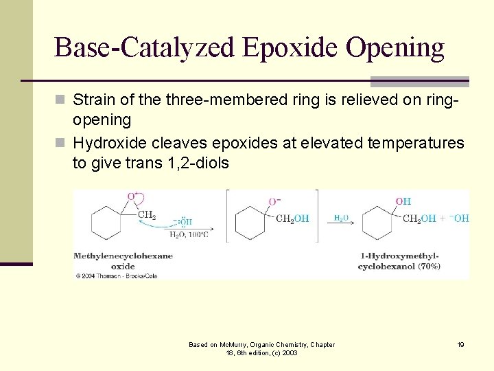 Base-Catalyzed Epoxide Opening n Strain of the three-membered ring is relieved on ring- opening