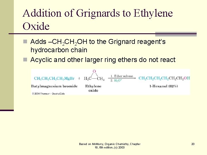 Addition of Grignards to Ethylene Oxide n Adds –CH 2 OH to the Grignard