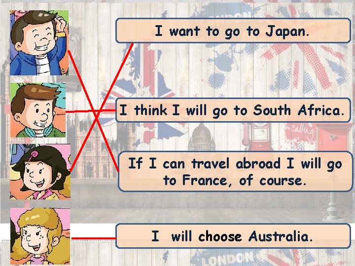 I want to go to Japan. I think I will go to South Africa.