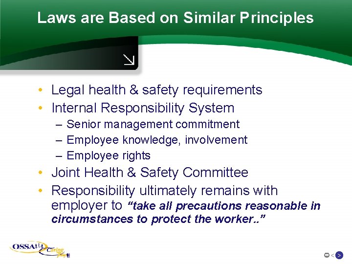 Laws are Based on Similar Principles • Legal health & safety requirements • Internal