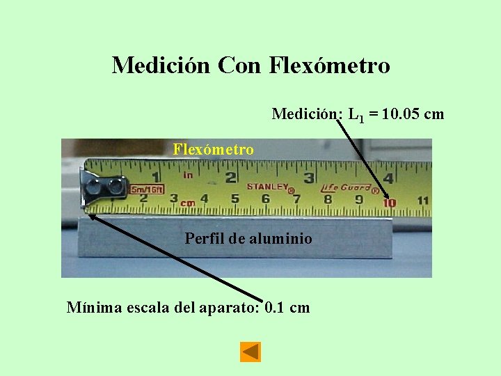 Medición Con Flexómetro Medición: L 1 = 10. 05 cm Flexómetro Perfil de aluminio