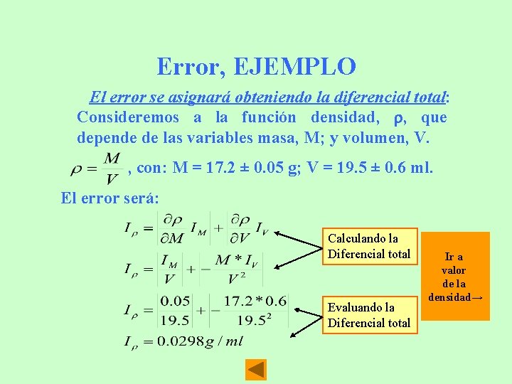 Error, EJEMPLO El error se asignará obteniendo la diferencial total: Consideremos a la función