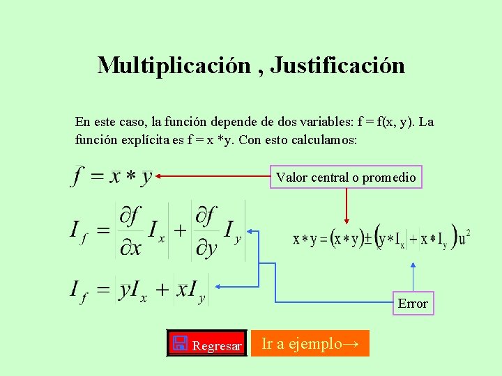 Multiplicación , Justificación En este caso, la función depende de dos variables: f =