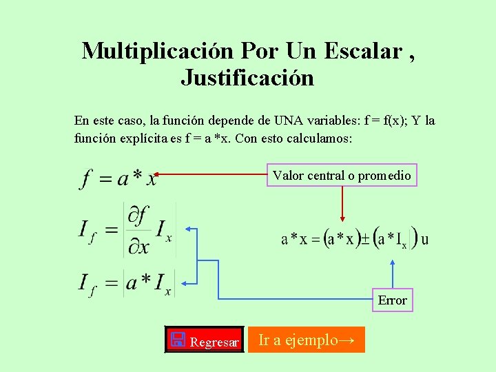 Multiplicación Por Un Escalar , Justificación En este caso, la función depende de UNA