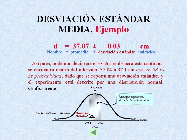 DESVIACIÓN ESTÁNDAR MEDIA, Ejemplo d = 37. 07 ± 0. 03 cm Nombre =