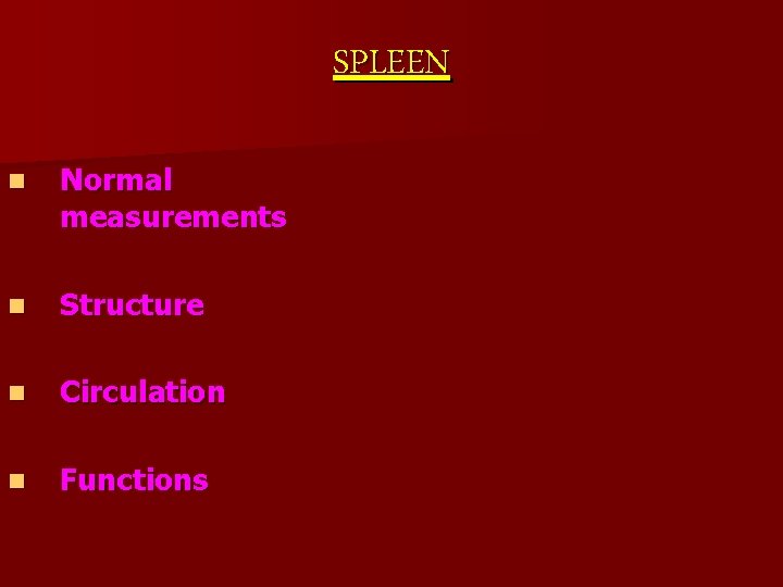 SPLEEN n Normal measurements n Structure n Circulation n Functions 