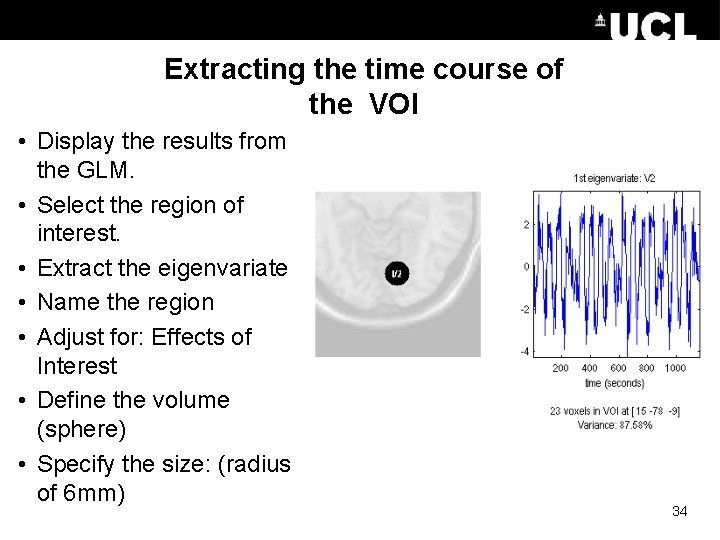 Extracting the time course of the VOI • Display the results from the GLM.