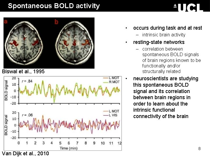 Spontaneous BOLD activity • occurs during task and at rest – intrinsic brain activity