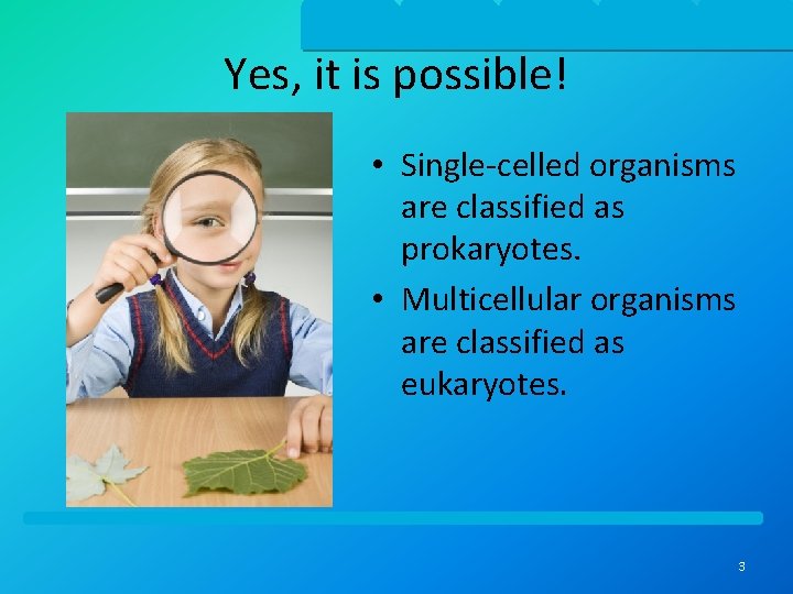Yes, it is possible! • Single-celled organisms are classified as prokaryotes. • Multicellular organisms