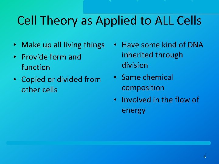 Cell Theory as Applied to ALL Cells • Make up all living things •