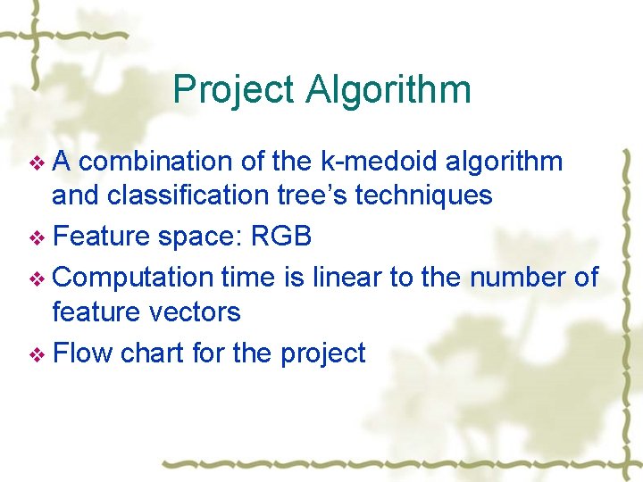 Project Algorithm v. A combination of the k-medoid algorithm and classification tree’s techniques v
