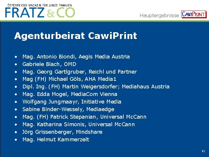 Hauptergebnisse Agenturbeirat Cawi. Print • • • Mag. Antonio Biondi, Aegis Media Austria Gabriele