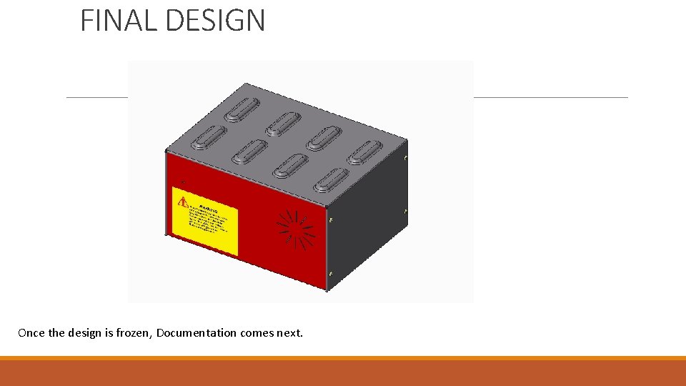 FINAL DESIGN Once the design is frozen, Documentation comes next. 
