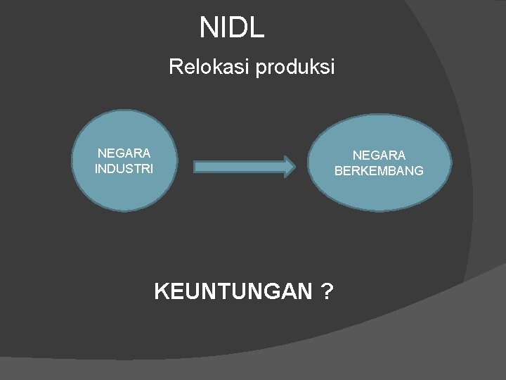 NIDL Relokasi produksi NEGARA INDUSTRI KEUNTUNGAN ? NEGARA BERKEMBANG 