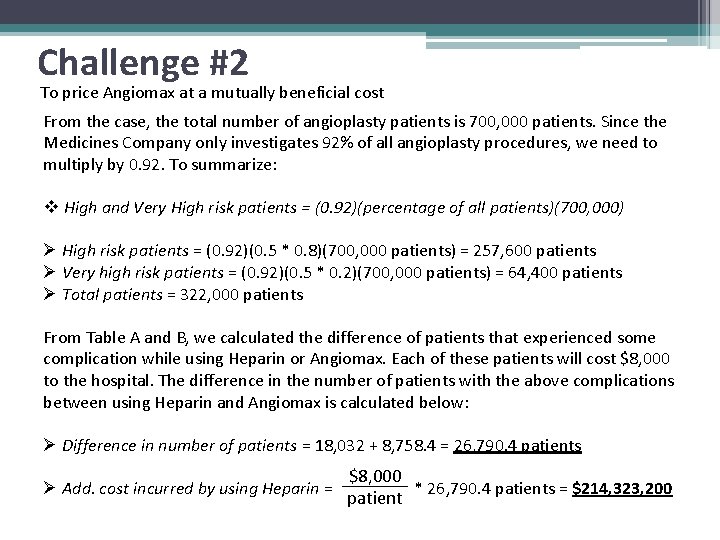 Challenge #2 To price Angiomax at a mutually beneficial cost From the case, the