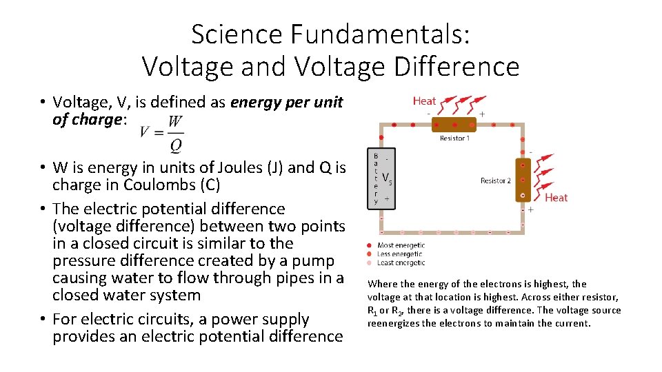 Science Fundamentals: Voltage and Voltage Difference • Voltage, V, is defined as energy per