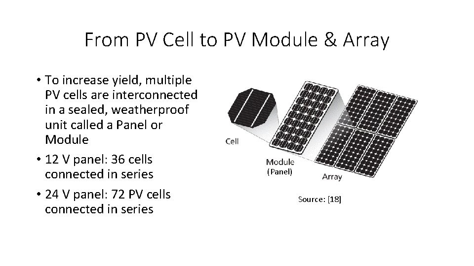 From PV Cell to PV Module & Array • To increase yield, multiple PV