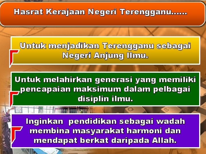 Hasrat Kerajaan Negeri Terengganu…. . . Untuk menjadikan Terengganu sebagai Negeri Anjung Ilmu. Untuk