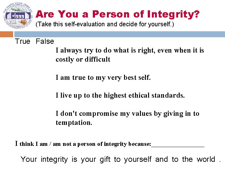 Are You a Person of Integrity? (Take this self-evaluation and decide for yourself. )
