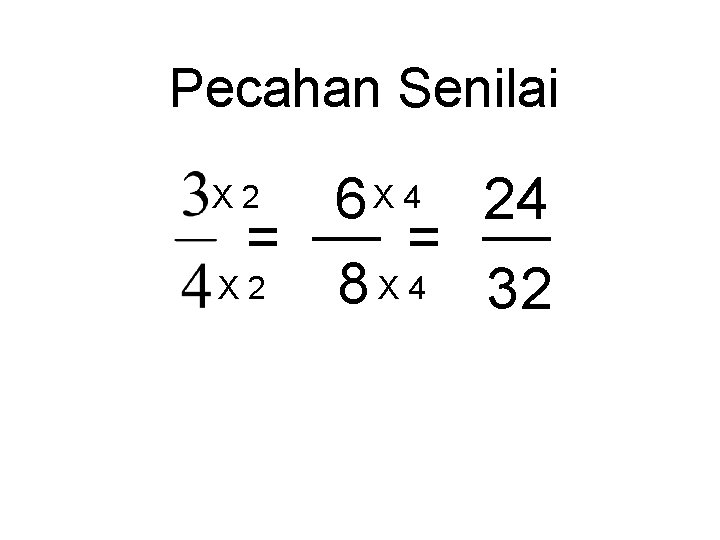 Pecahan Senilai 6 X 4 24 = = X 2 8 X 4 32