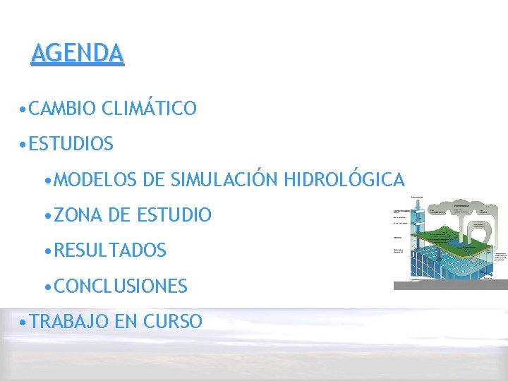 AGENDA • CAMBIO CLIMÁTICO • ESTUDIOS • MODELOS DE SIMULACIÓN HIDROLÓGICA • ZONA DE