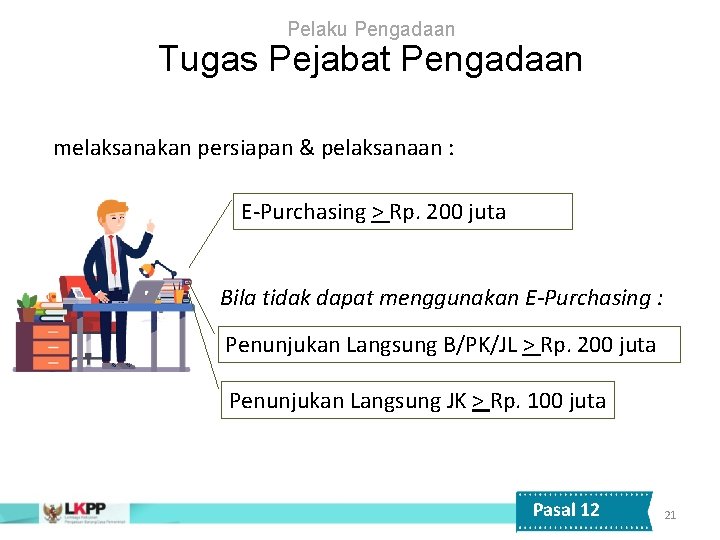 Pelaku Pengadaan Tugas Pejabat Pengadaan melaksanakan persiapan & pelaksanaan : E-Purchasing > Rp. 200