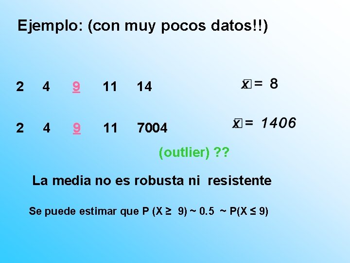 Ejemplo: (con muy pocos datos!!) 2 4 9 11 14 2 4 9 11