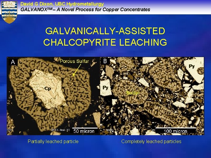 David G Dixon, UBC Hydrometallurgy GALVANOXTM – A Novel Process for Copper Concentrates GALVANICALLY-ASSISTED