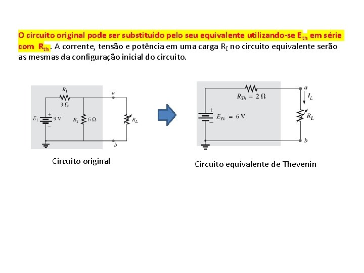 O circuito original pode ser substituído pelo seu equivalente utilizando se E th em