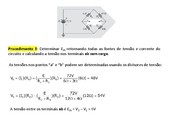 Procedimento 3: Determinar Eth retornando todas as fontes de tensão e corrente do circuito