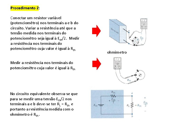 Procedimento 2: Conectar um resistor variável (potenciomêtro) nos terminais a e b do circuito.